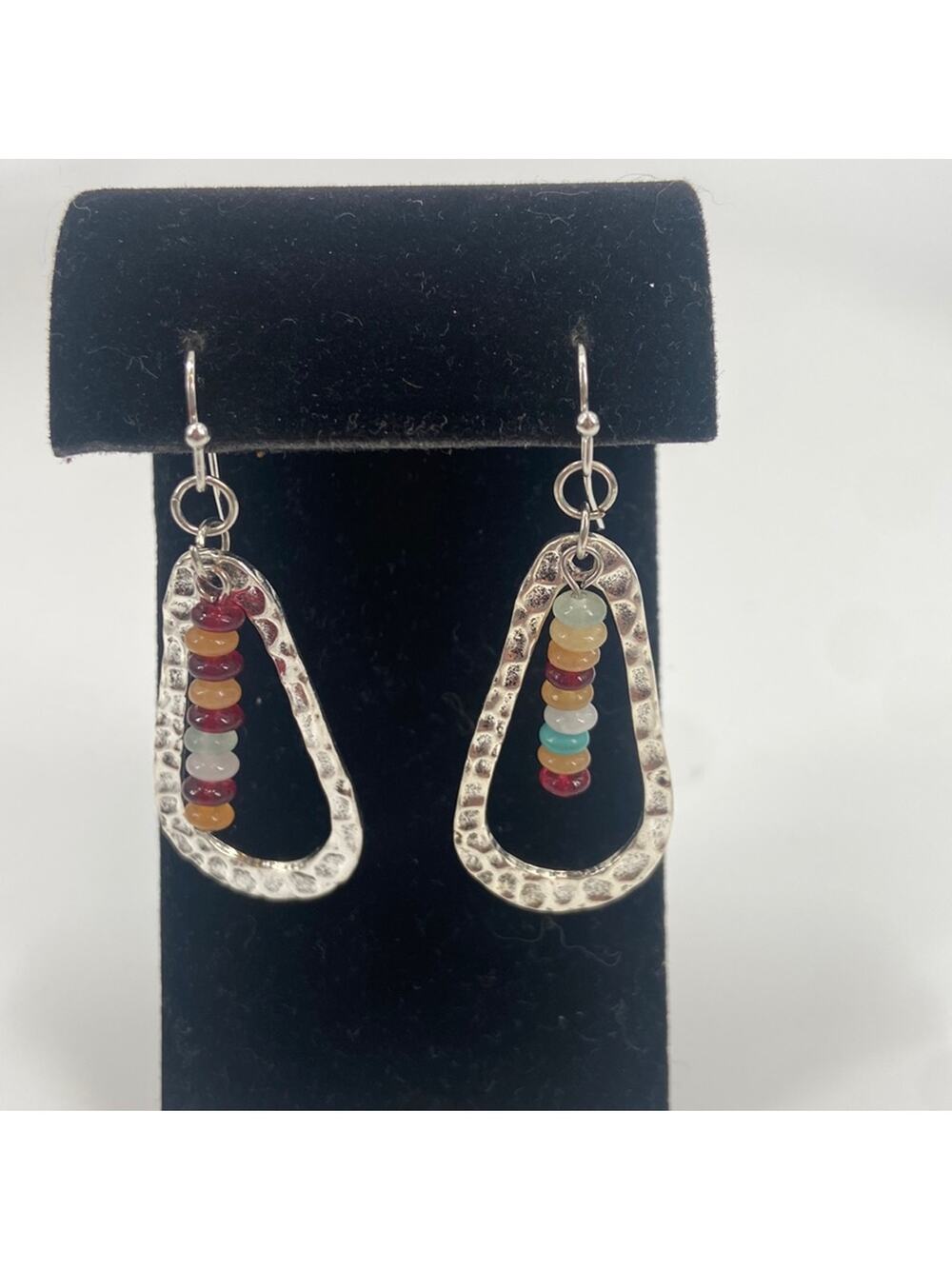 Handmade Silvertone glass beaded tear drop earrings